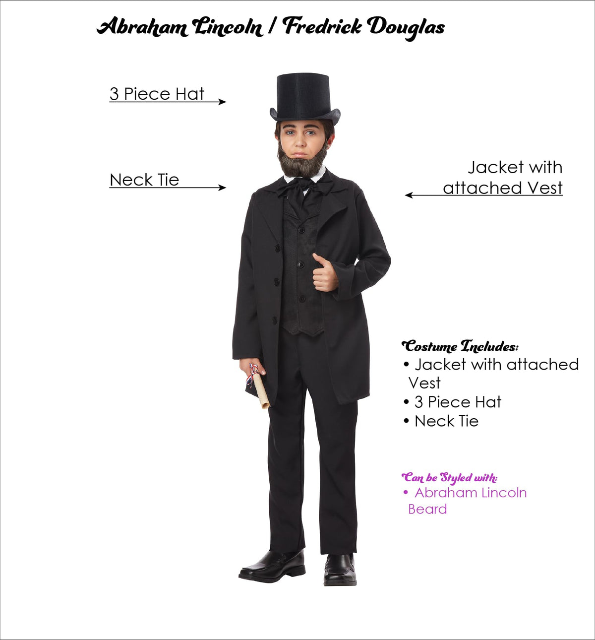 California Costumes Abraham Lincoln costume medium top hat assembly, easy setup for quick character changes.