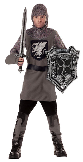 California Costumes Valiant Knight costume, gray tunic with hood for heroic roleplay