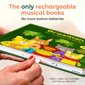 Cali's Books Brazilian rhymes book on-off switch lets parents customize play sessions.