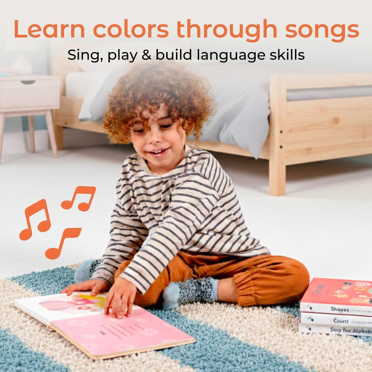 Cali's Books Colors Book for Toddlers 1-3 ergonomic sound button on every page promotes fine motor play.