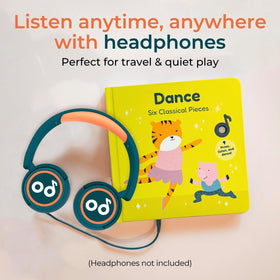 Cali's Books Dance headphone jack enables quiet, on-the-go listening with safe, child-friendly design.