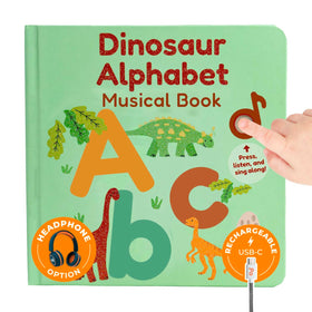 Calis Books Dinosaur Alphabet Book cover with vibrant dinosaurs for early learning.