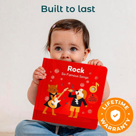 Cali's Books Rock Music Book USB-C recharge port for long play sessions.