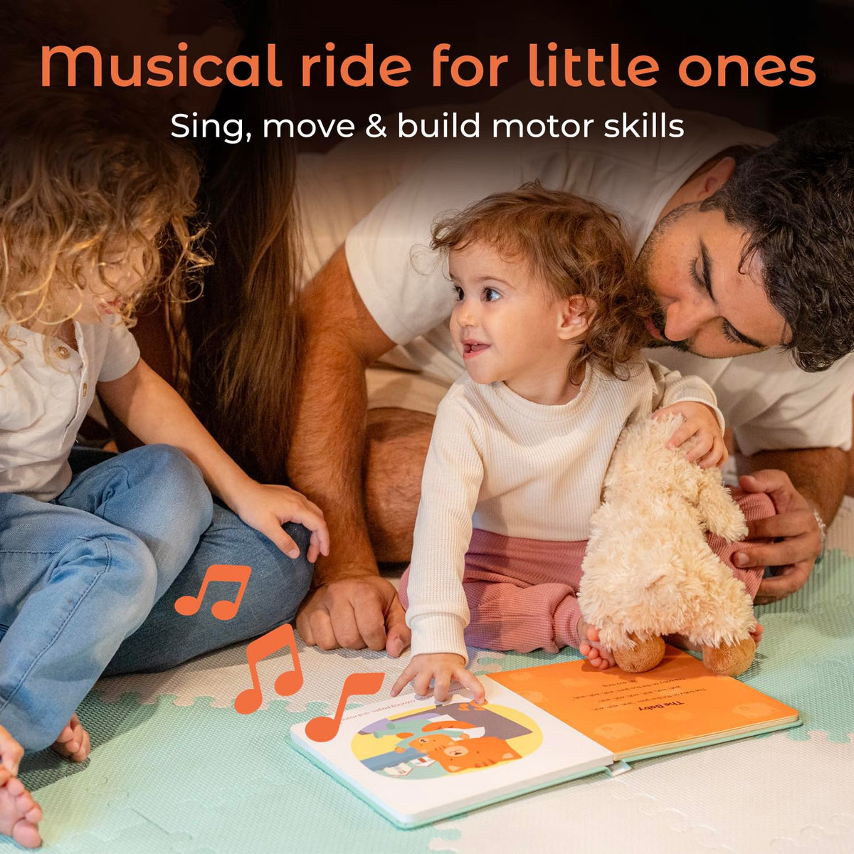 Cali's Books Wheels on the Bus horn page illustration highlights musical cues for play.