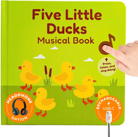 Cali's Books Five Little Ducks nursery rhyme book cover captivates toddlers during cozy reading sessions.