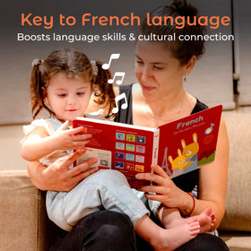 Cali's Books French Nursery Rhymes Sound Book child enjoying bilingual learning.
