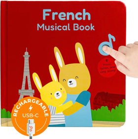 Cali's Books French Nursery Rhymes Sound Book cover with colorful pages.