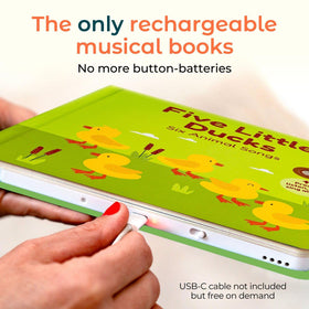 Cali's Books sound button closeup invites interactive learning and play for toddlers.