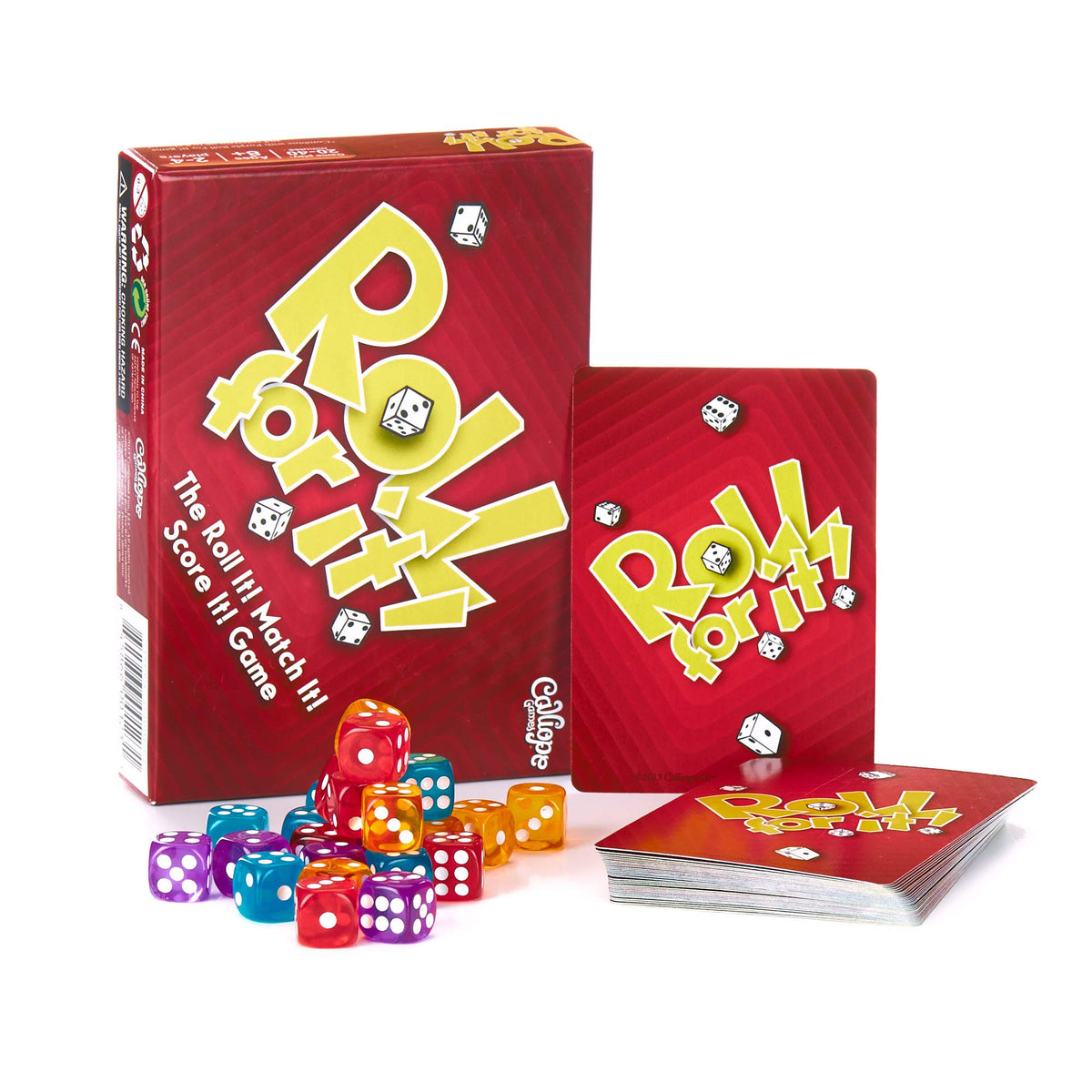 Calliope Roll for It! vibrant dice and illustrated cards energize family game night.