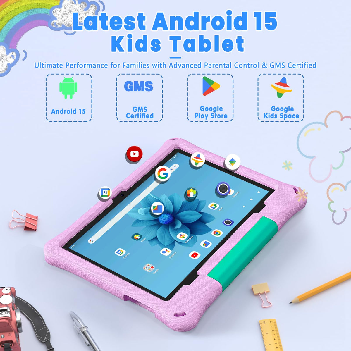 Callsky-Kids pink tablet side view showing slim profile for kids