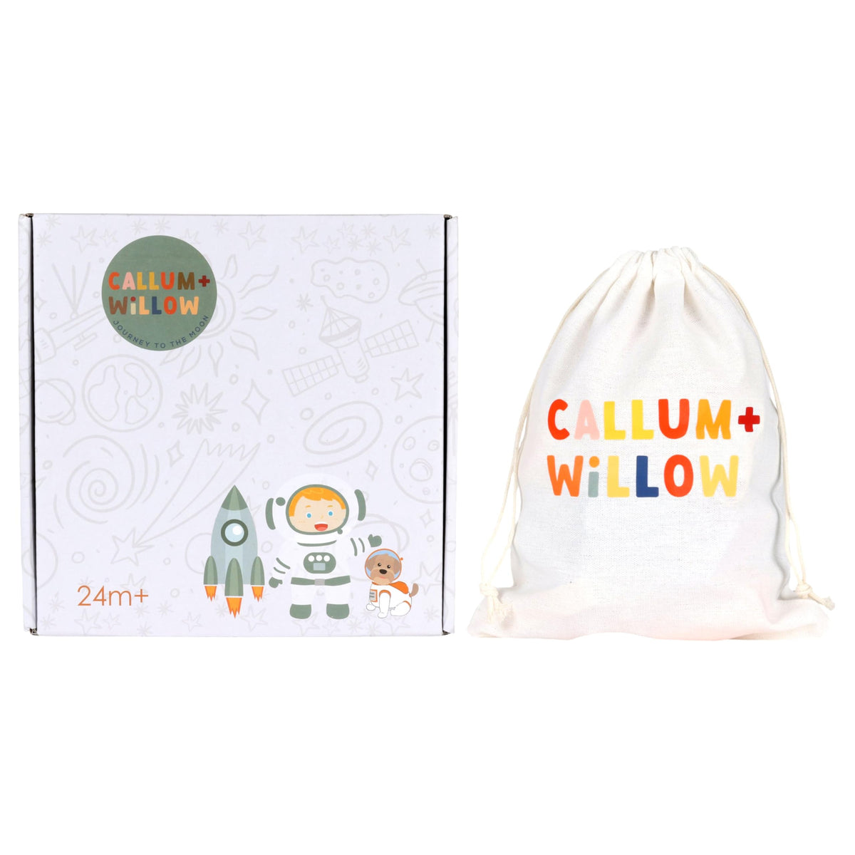 Gift-ready packaging of Callum + Willow wooden block set