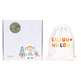 Gift-ready packaging of Callum + Willow wooden block set