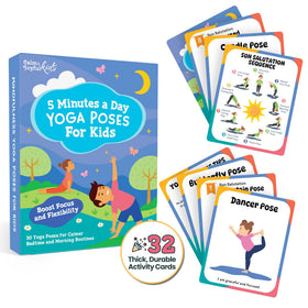 Calm and Joyful Kids yoga cards deck cover promotes focus during classroom transitions.