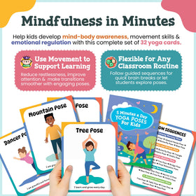 Calm and Joyful Kids yoga cards pose illustrations show kid friendly poses for mindful practice.