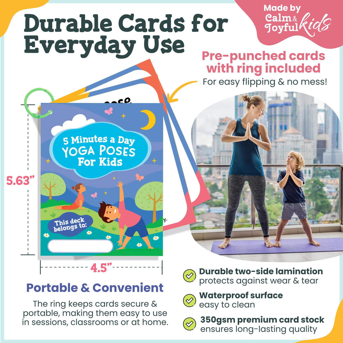 Calm and Joyful Kids yoga cards travel set showcases compact design for learning anywhere.