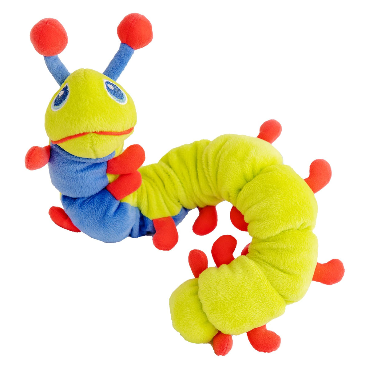 Calmee the Caterpillar plush fabric close-up showing soft texture for comforting sensory play.