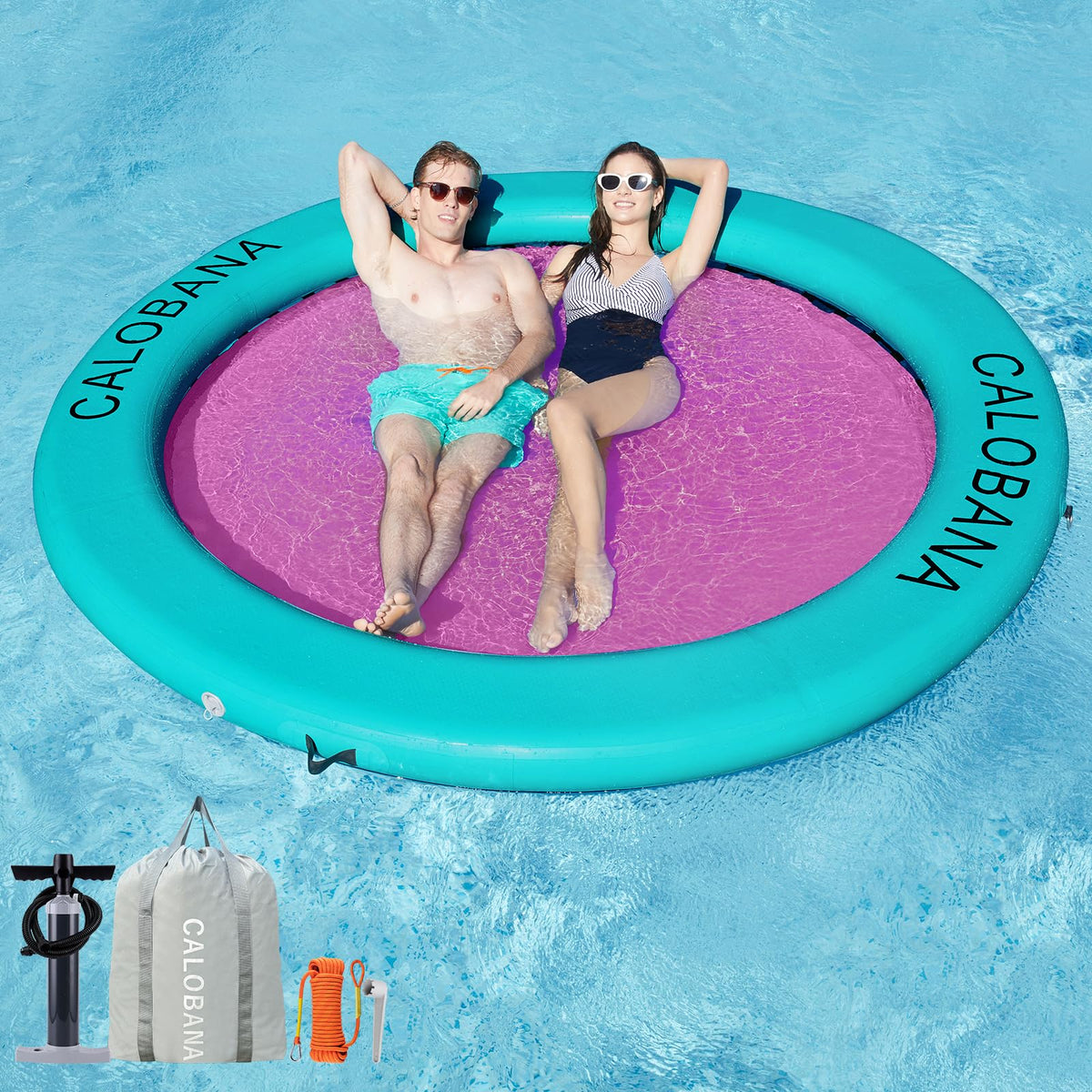 CALOBANA 8x8 water hammock inflated for pool lounging
