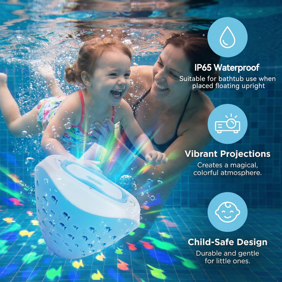 Cambk soft fish patterns bathlight dances through water for engaging bath time.