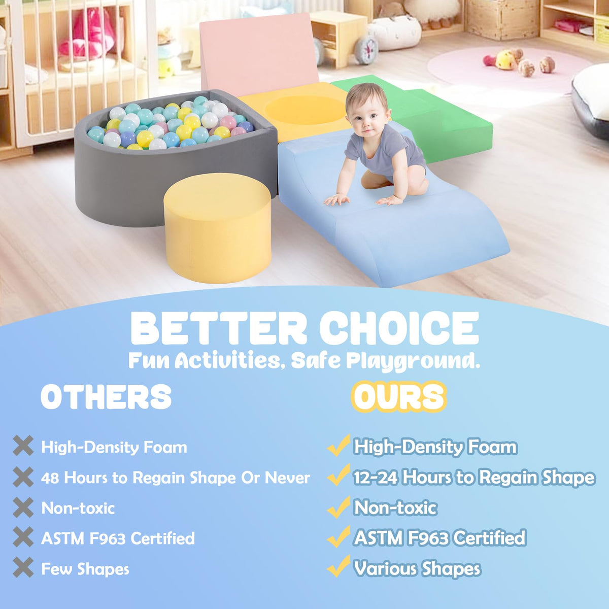 CAMELUS machine-washable covers simplify cleaning after busy play sessions.