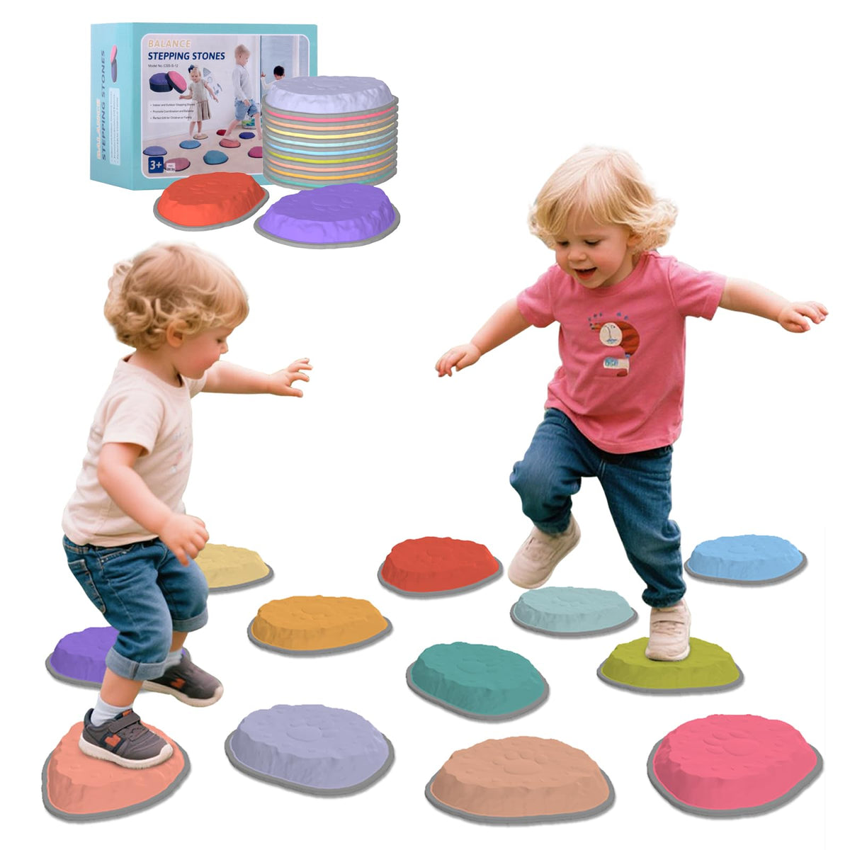 Camelus stepping stones colorful 12-piece set for balance training indoors