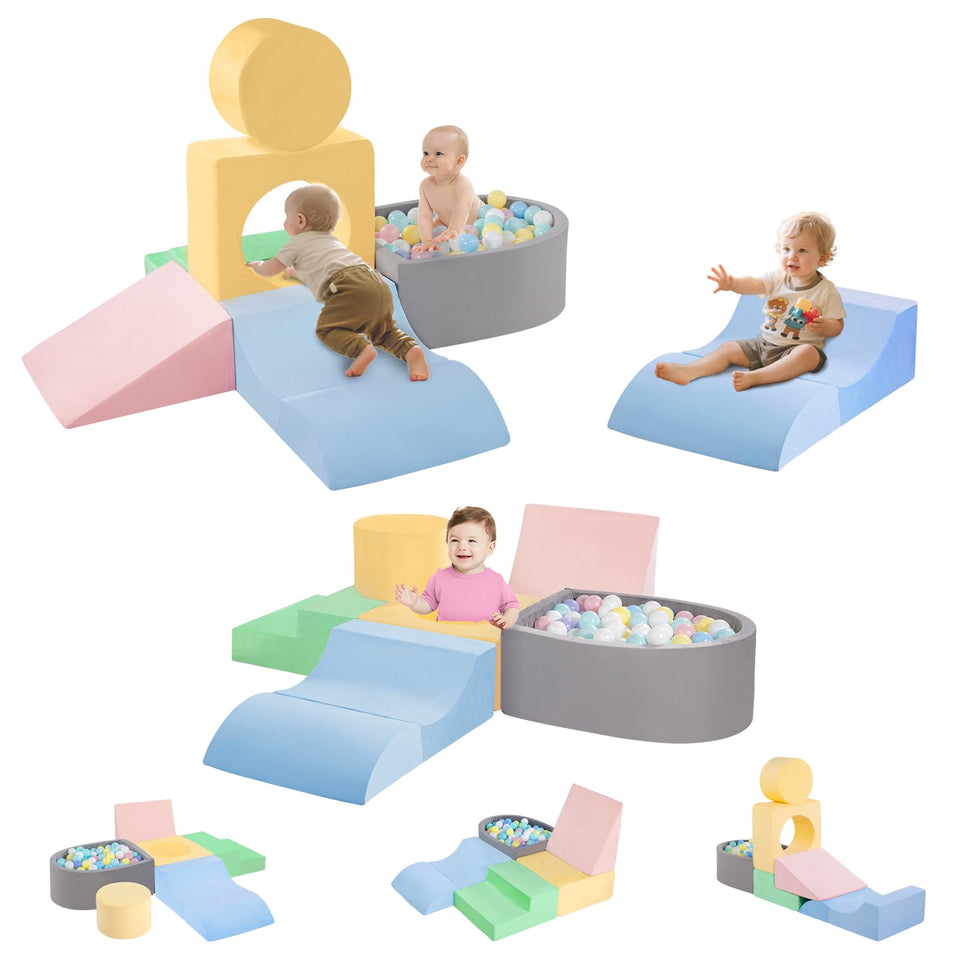 Camelus toddler climbing foam blocks in soft colors support safe motor development.