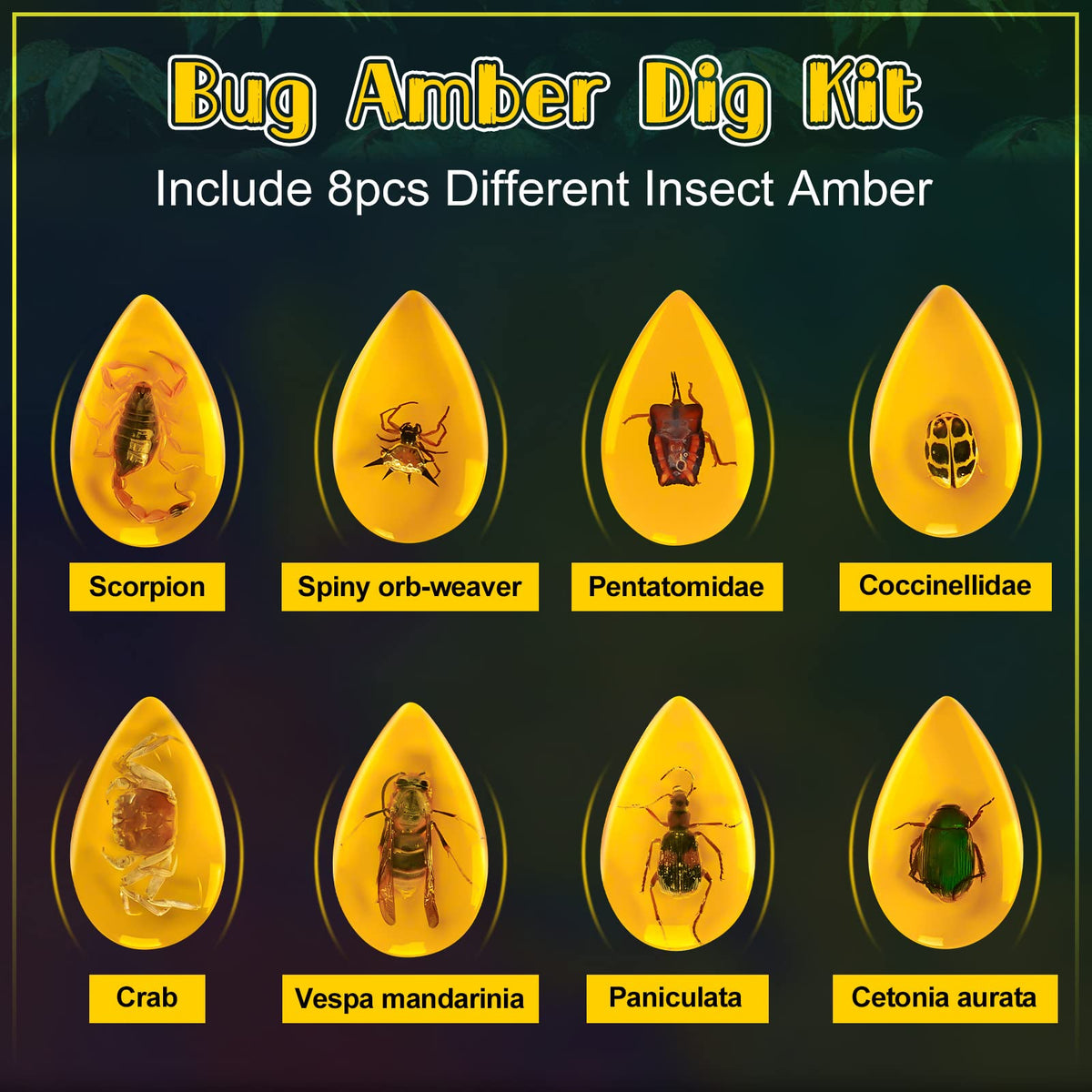 Cameparck Bigger Amber Dig Kit digging tools help kids uncover insect specimens.