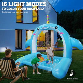 CAMIRUS splash pad with basketball hoop arch promotes active outdoor play.