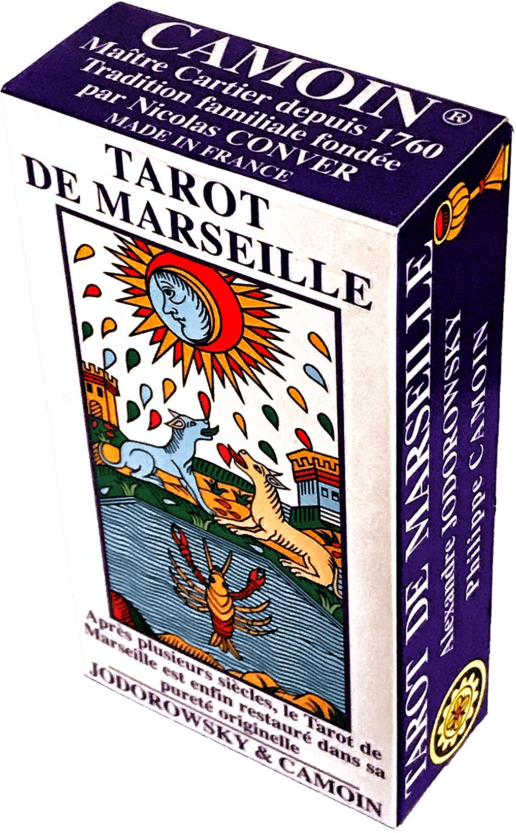 CAMOIN Tarot de Marseille Jodorowsky deck closeup of cards, ideal for intuitive readings.
