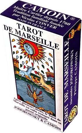 CAMOIN Tarot de Marseille Jodorowsky deck closeup of cards, ideal for intuitive readings.