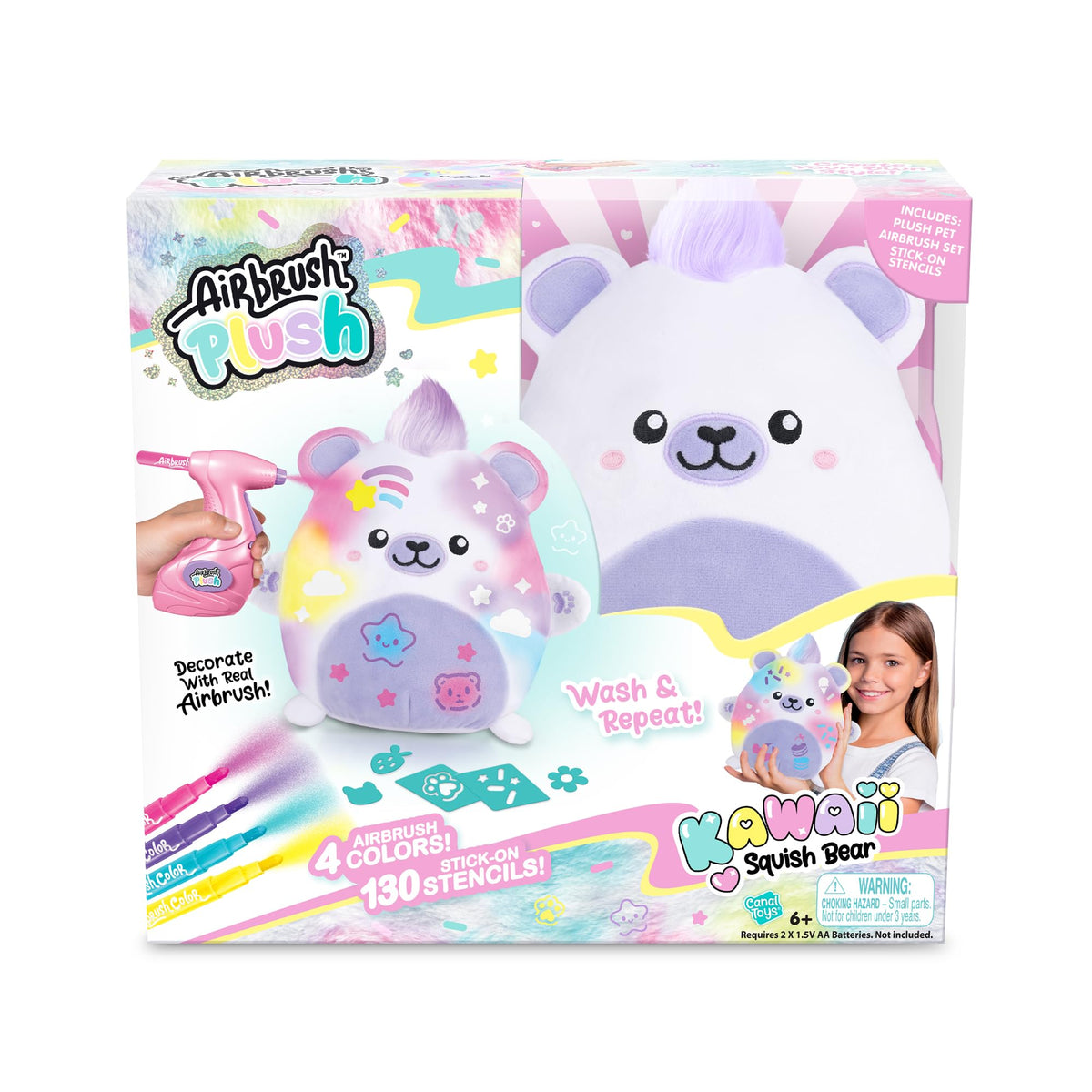 Canal Toys airbrush plush bear with soft squish texture for creative customization