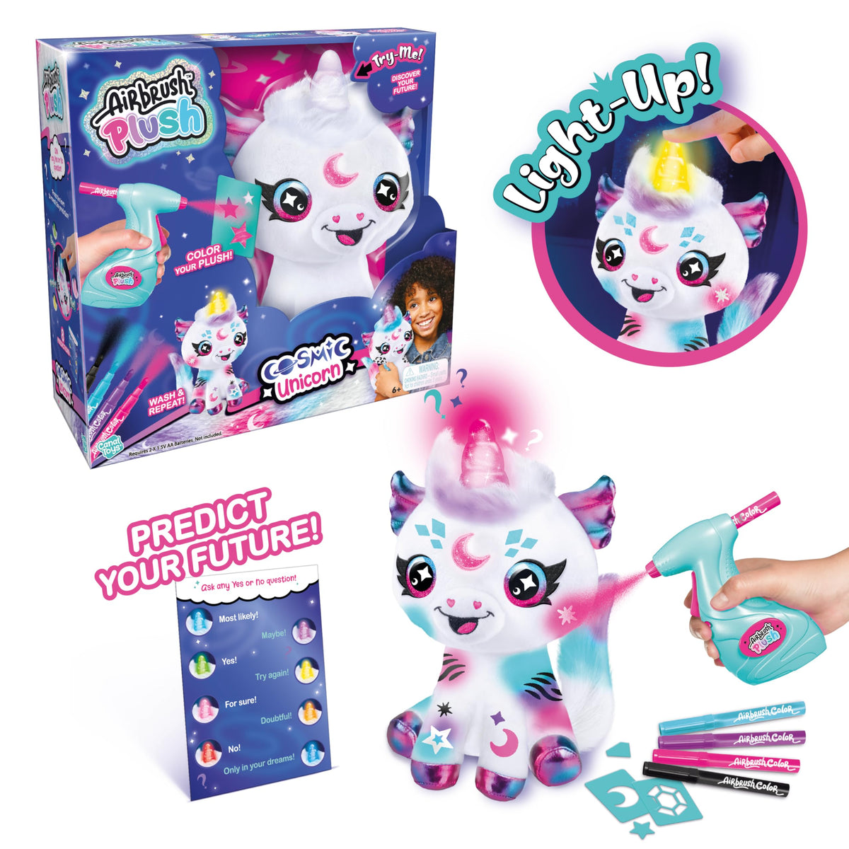 Canal Toys Airbrush Plush four-color palette highlighting easy color selection.