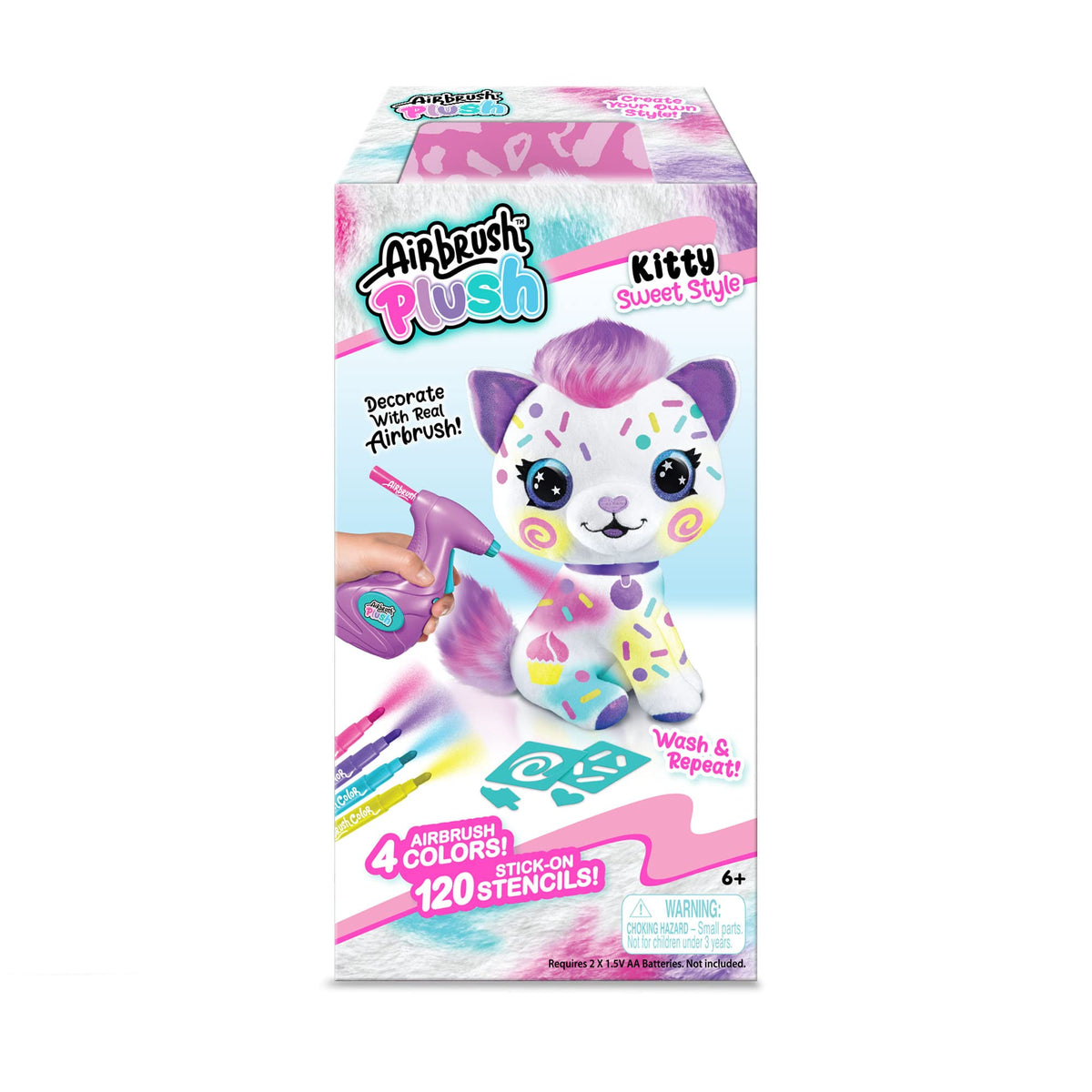 Canal Toys Personalize Airbrush Plush Kitty front view demonstrates soft texture ideal for color experiments