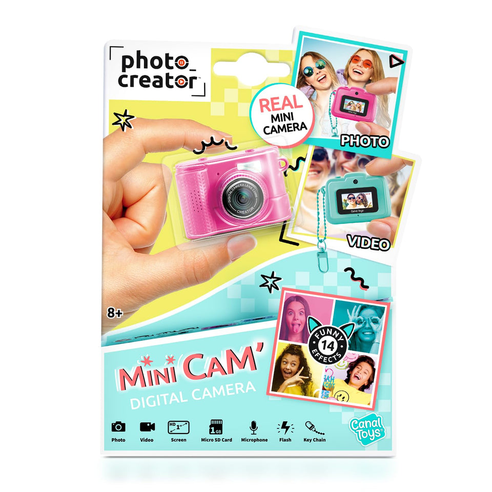 Canal Toys Photo Creator Mini'Cam pink front view for easy on-the-go moments.
