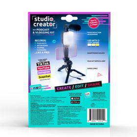 Canal Toys Studio Creator Podcast Kit tabletop grip folds into a portable filming grip.