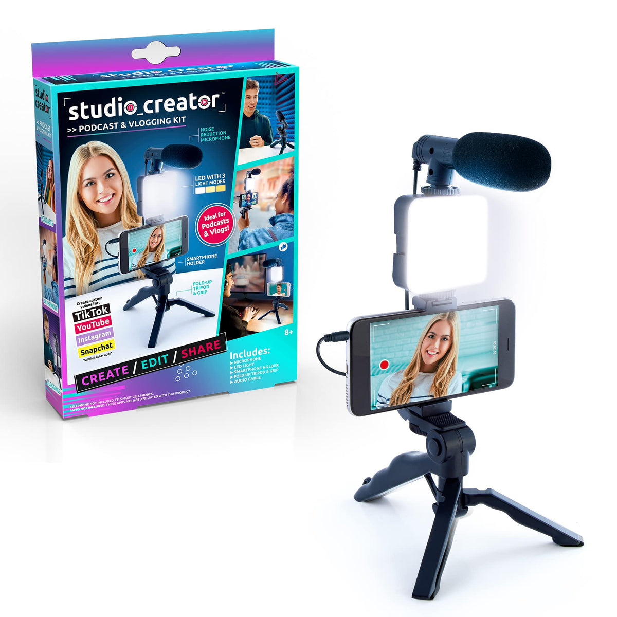 Canar Toys Studio Creator Podcast Kit tripod setup for steady desktop recording.
