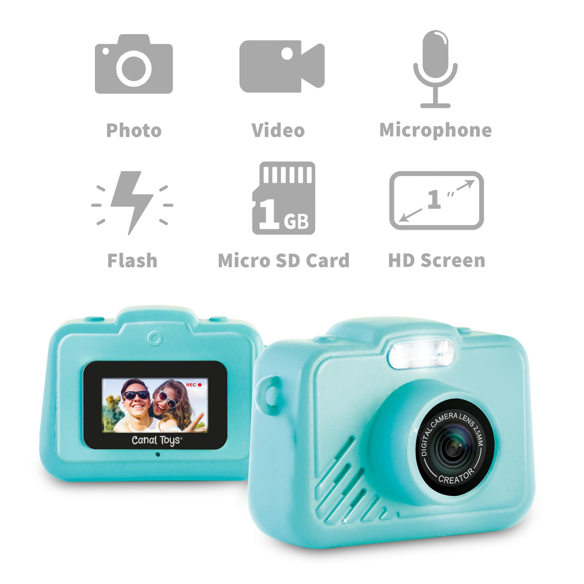 Canal Toys pocket-size camera clipped to a bag for quick moments