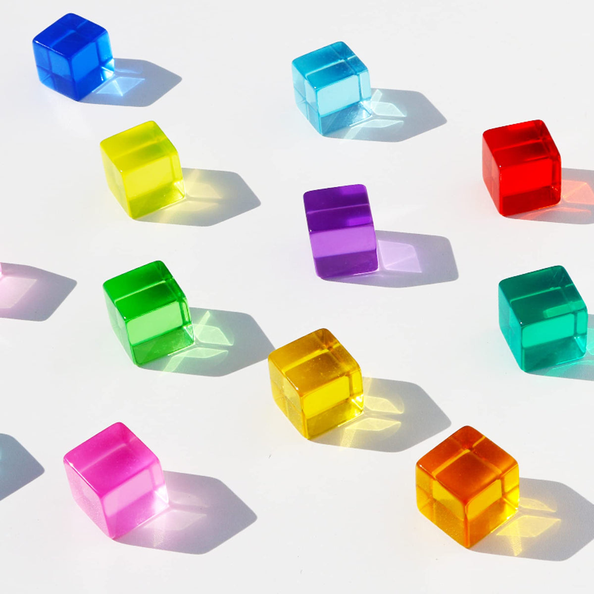 Candywood Rainbow Acrylic Gem Cubes color sorting and matching for early learning.