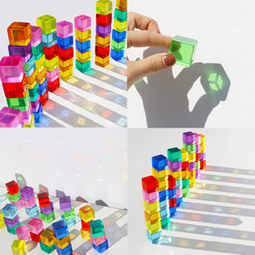Candywood Rainbow Acrylic Gem Cubes smooth edges for safe toddler play.