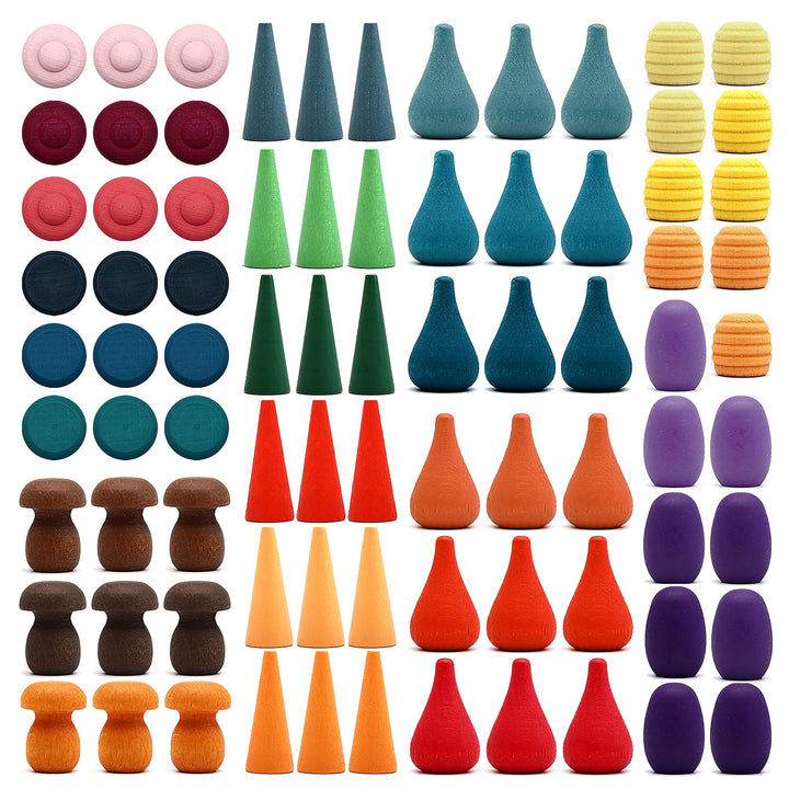 Candywood Rainbow loose parts set with seven shapes for creative building play and color recognition