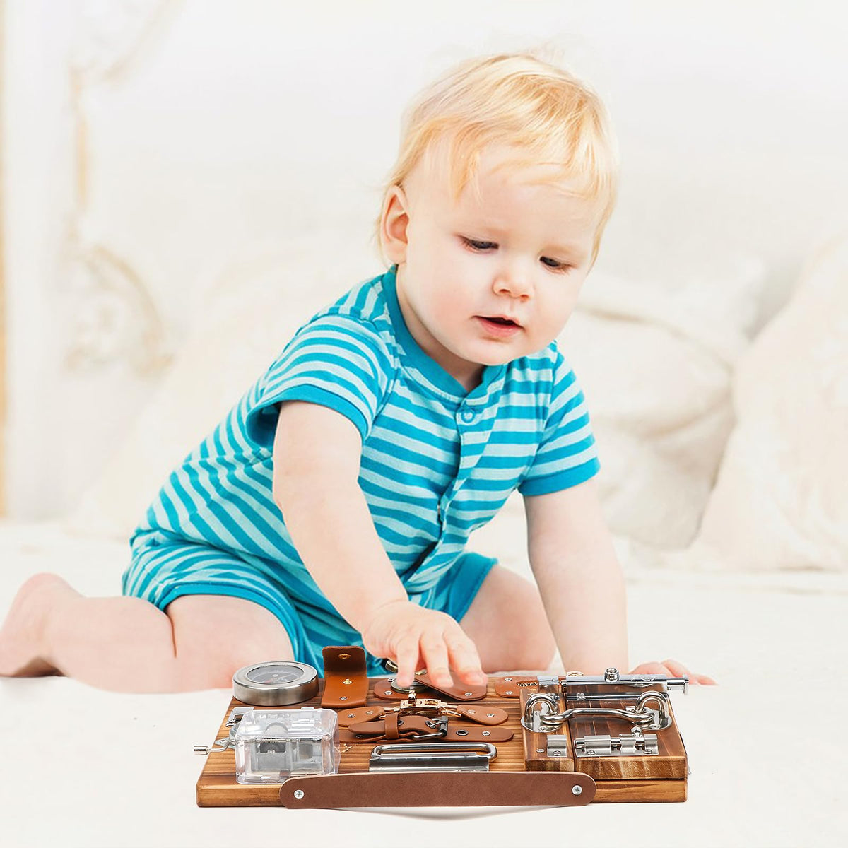 Canuan Busy Board smooth wooden surface supports safe, engaging play.