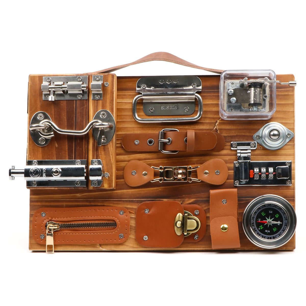 Canuan Busy Board zipper focus promotes fine motor skills during travel.