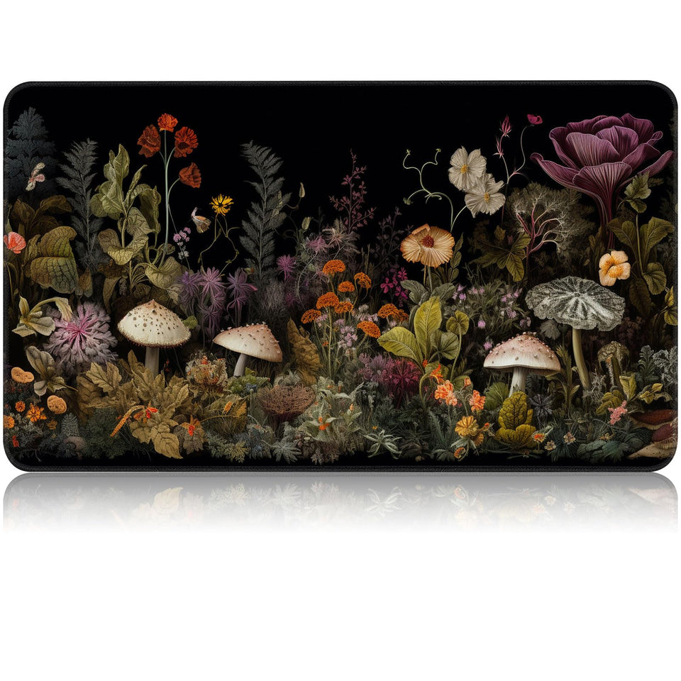 CAPAUNVDA MTG playmat with wildflower mushroom design, large surface for multiple card setups.