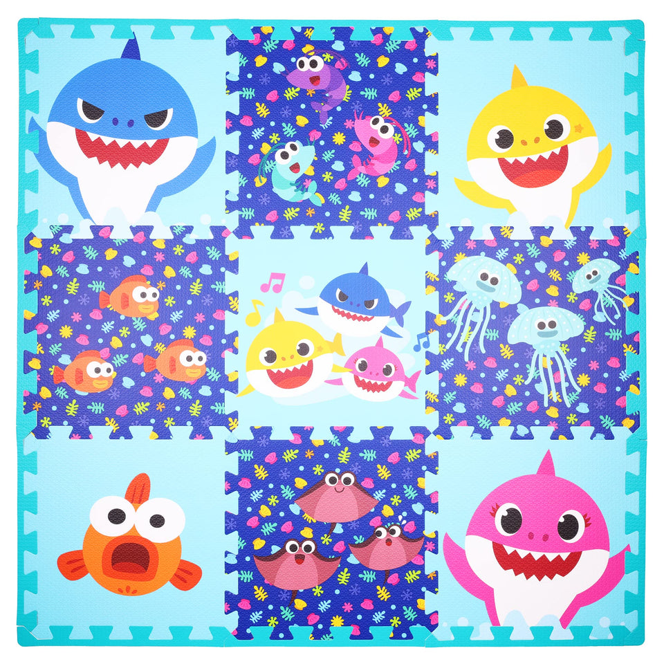 Capelli Sport Baby Sharks foam mat tiles provide a colorful cushioned play surface for toddlers.