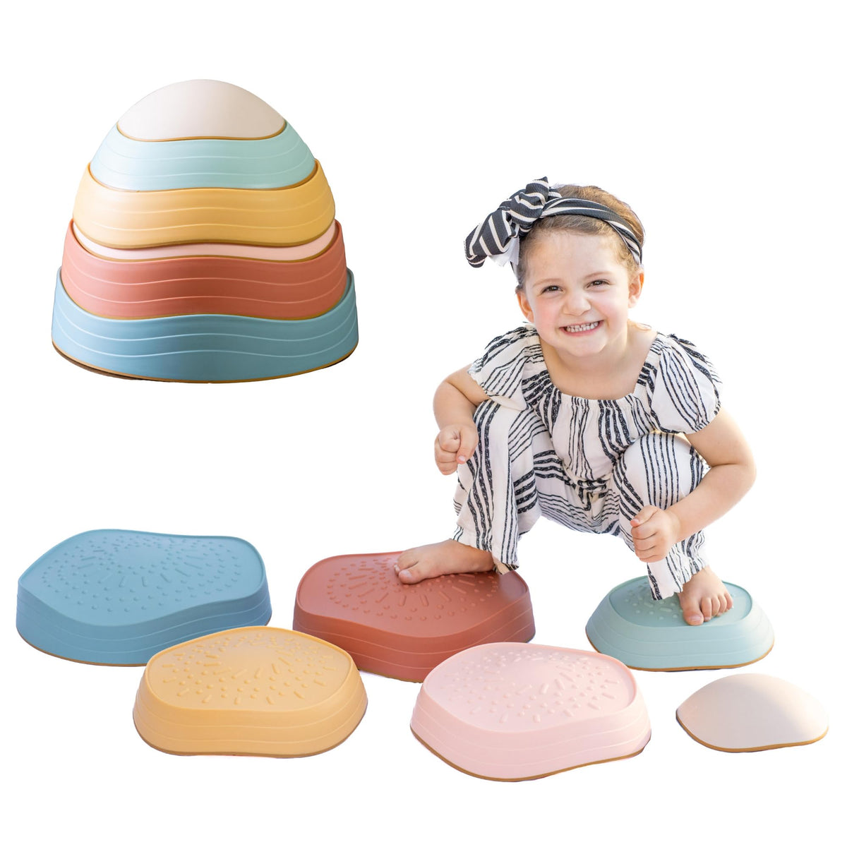 Capri & Camden Co Balance Stones 6-piece set: colorful stepping stones to support toddler balance and coordination.