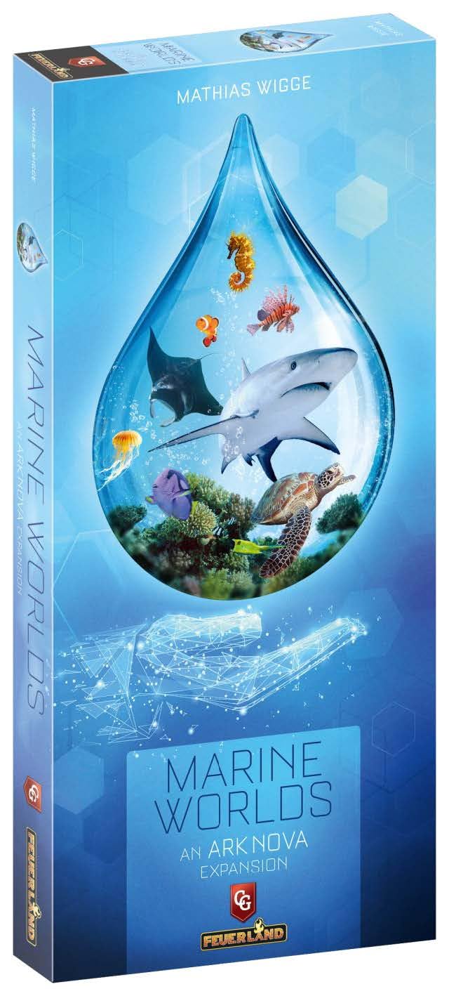 Capstone Games Ark Nova Marine Worlds aquarium setup for strategic planning with immersive sea habitats.