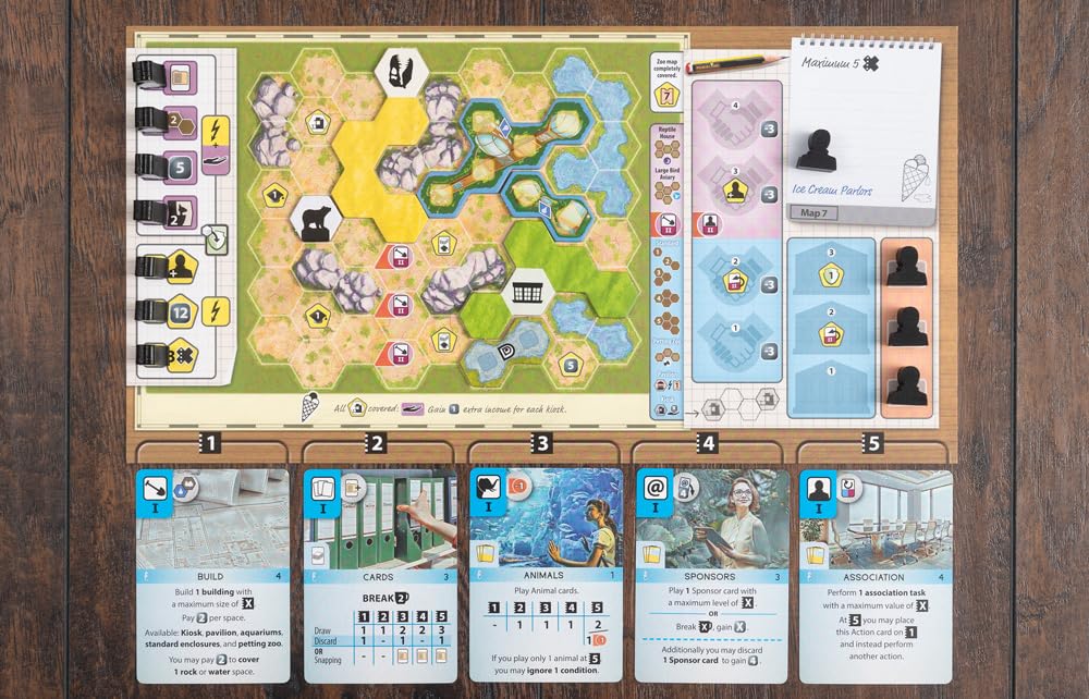 Capstone Games Ark Nova Marine Worlds sea animals tokens visualize strategic placement and conservation themes.