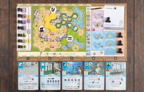 Capstone Games Ark Nova Marine Worlds sea animals tokens visualize strategic placement and conservation themes.