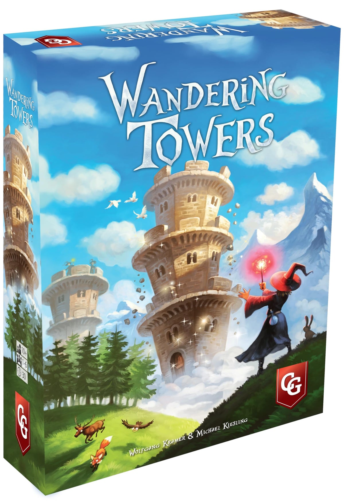 Capstone Games Wandering Towers board setup with a vibrant fantasy map for strategic planning