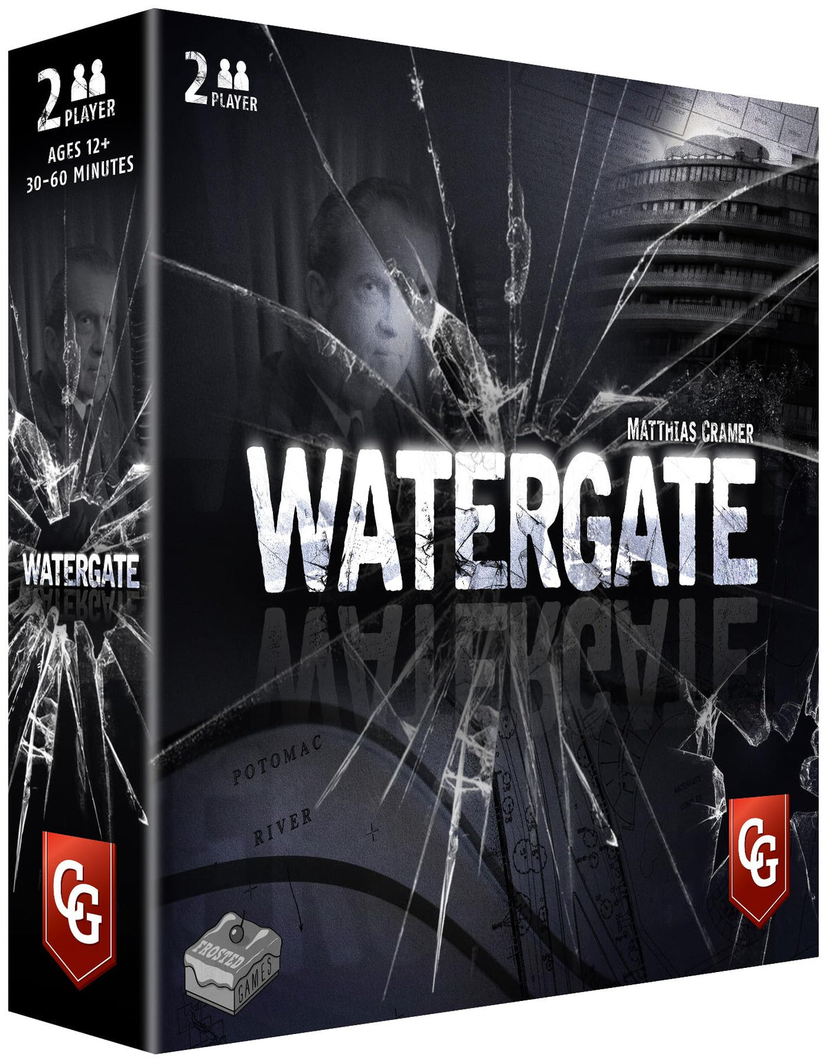 Capstone Games Watergate board setup for two players prompts tense strategic play.
