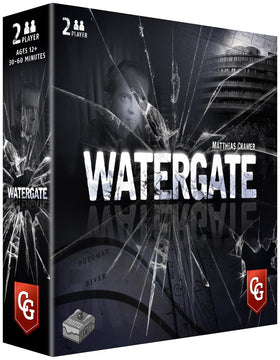 Capstone Games Watergate board setup for two players prompts tense strategic play.